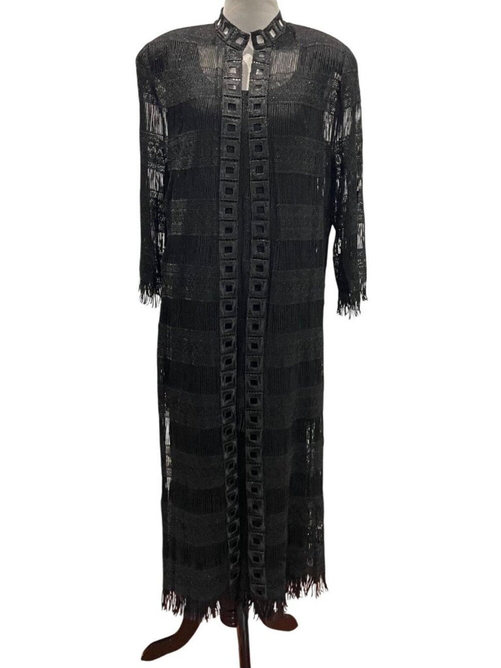 Vintage Damianou Romantic Goth Sparkly Crochet Dress & Open Long Jacket M Black